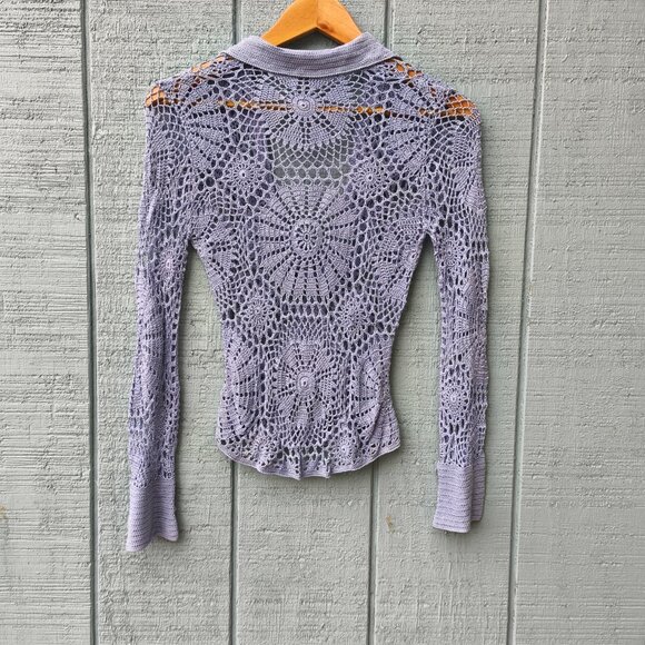 y2k Bebe Crochet Knit Fairy Boho Top sz S/M Blue Gray Festival Beach Whimsical - Picture 7 of 10